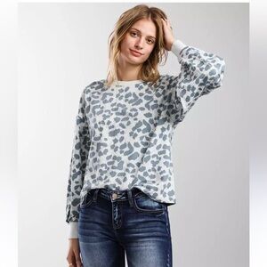 Z Supply Gray Leopard Print Sweatshirt